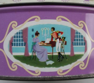 The Quality Street Soldier listens to the Lady play a spinet