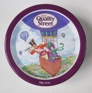 The Quality Street Soldier & Lady in a hot air balloon